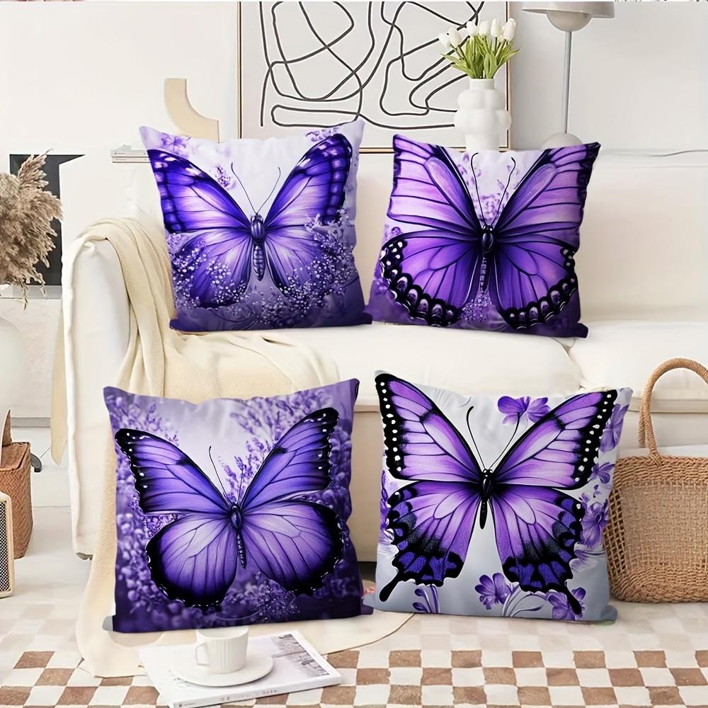 4 Piezas/Set Fundas Almohada Con Diseño Mariposa Morada, Tamaño Estndar/Queen, Elegantes, Estilosas, Lavables A Mquina,