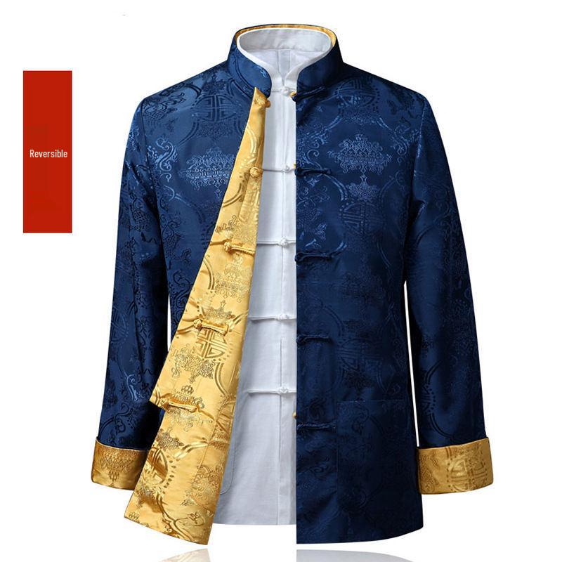 Men's Reversible Tang Suit Jacket - Spring/Autumn Casual Hanfu for Dad and Grandpa