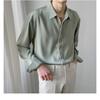 Men's Light Green Satin Long Sleeve Shirt Casual Oversized Streetwear Top