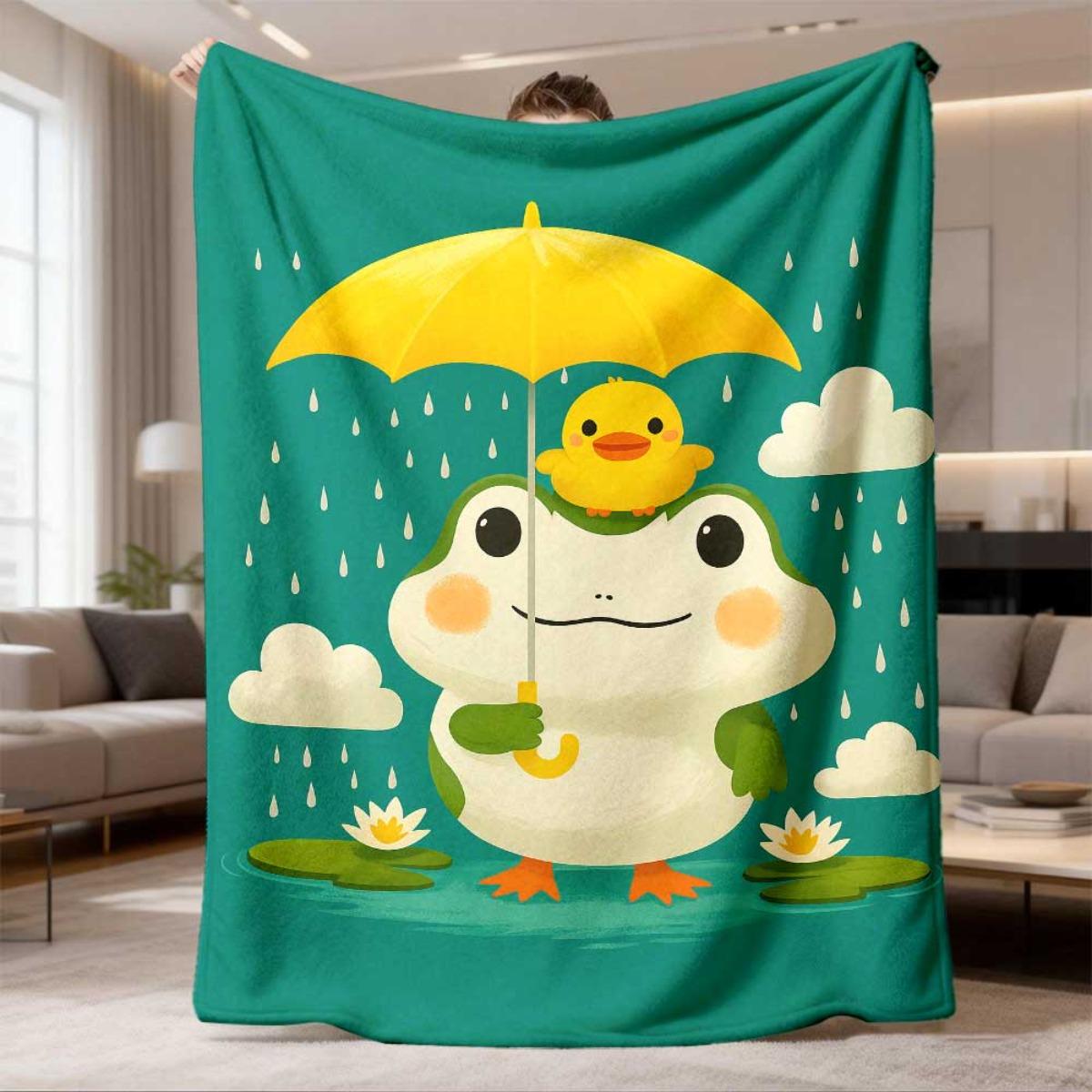 Sweet Adorable Frog and Chick Rain Pond Blanket Throw Plush Cozy Nursery Baby Kids Decoration 150x200cm 75X95CM