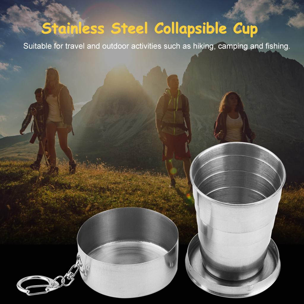 Portable Outdoor Stainless Steel Collapsible Folding Cup for Traveling Camping with Key Chain