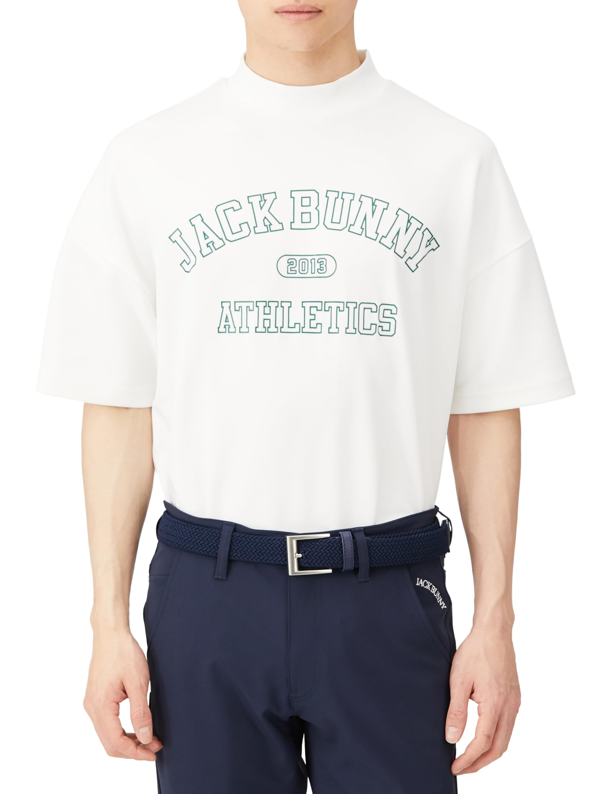 

Jack Bunny Men s Short Sleeve Mock Neck Shirt, Ripple Kanoko, White, Size 4 (Size M), 262-4167341, 030