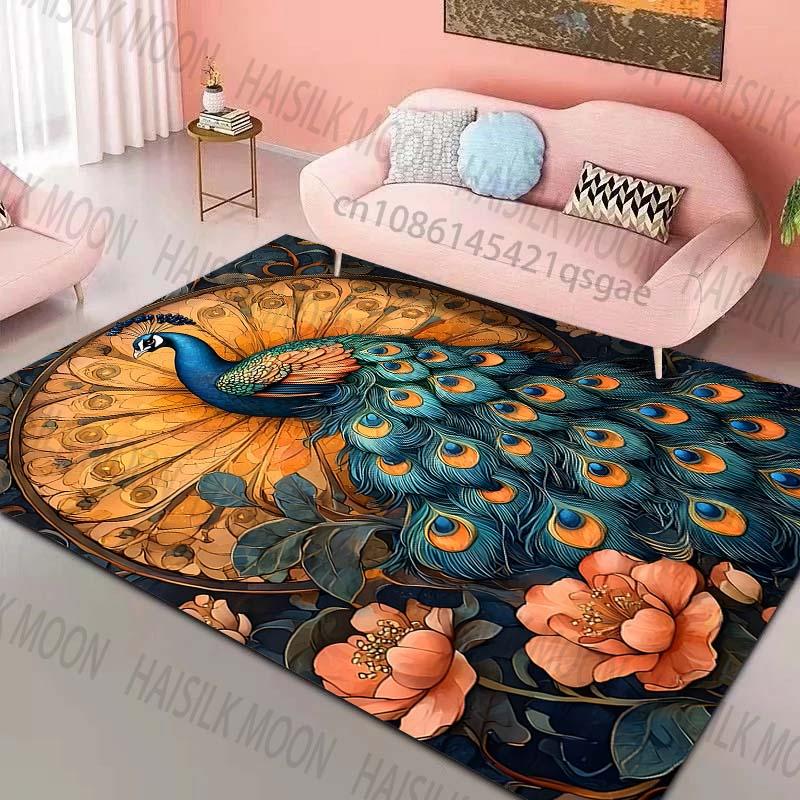

Peacock and decorative feathers Pattern Rug Carpets for Bedroom Living Room Sofa Mat Creative Door Mat Cloakroom Home Decor 40x60cm