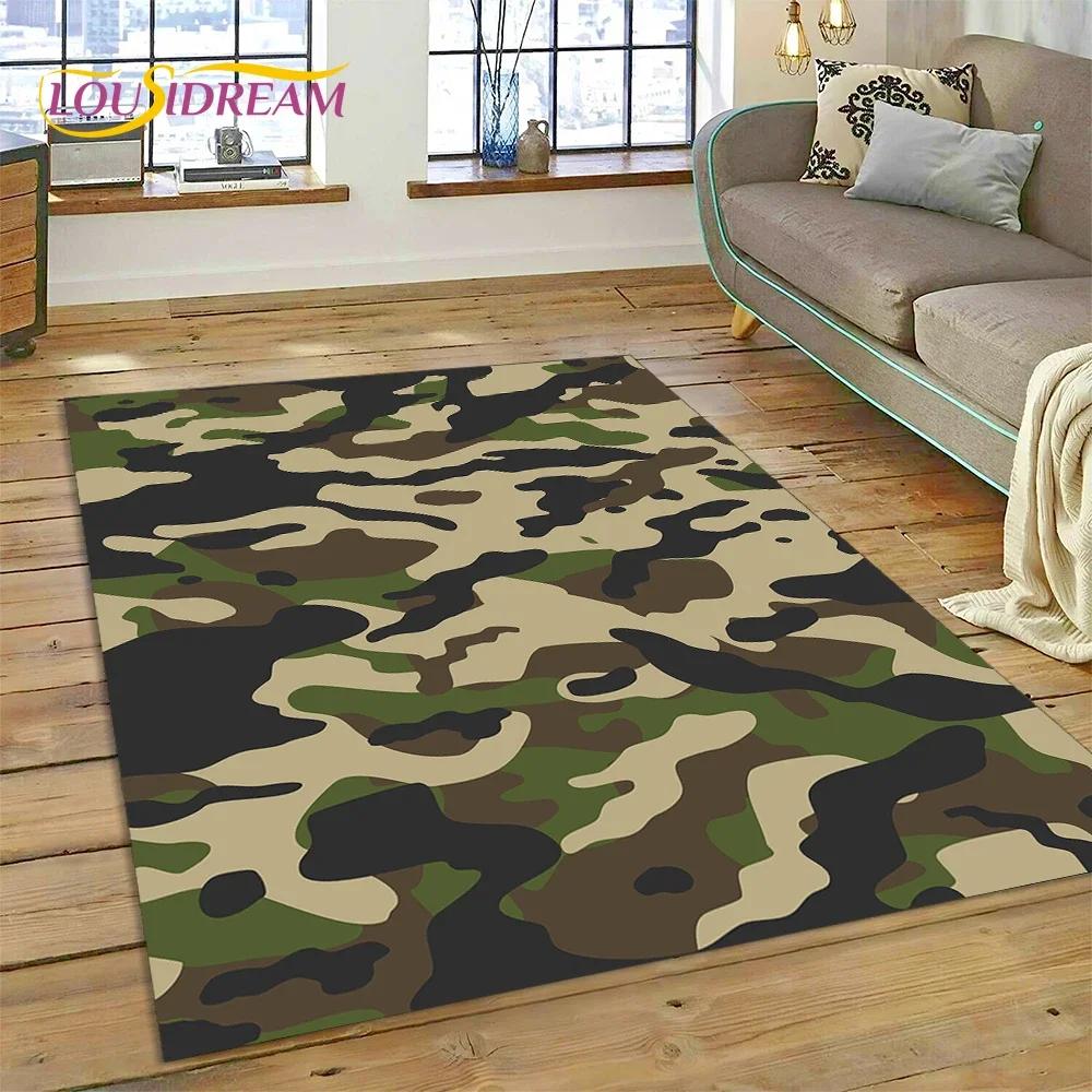 3D bunter Tarnmuster grüner Camouflage 2025 Stil Teppich für Wohnzimmer Schlafzimmer Zuhause Sofa Dekoration Bereichsteppich rutschfeste Bodenmatte