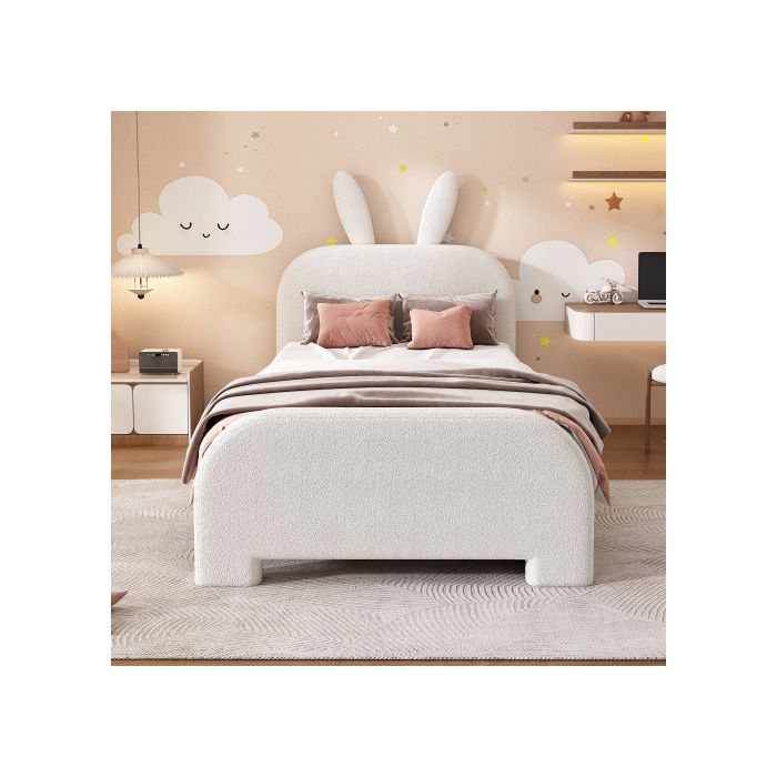 Lit Enfant - MUVOE - 90x200cm - Rembourré - Tiroirs De Rangement - Design Lapin