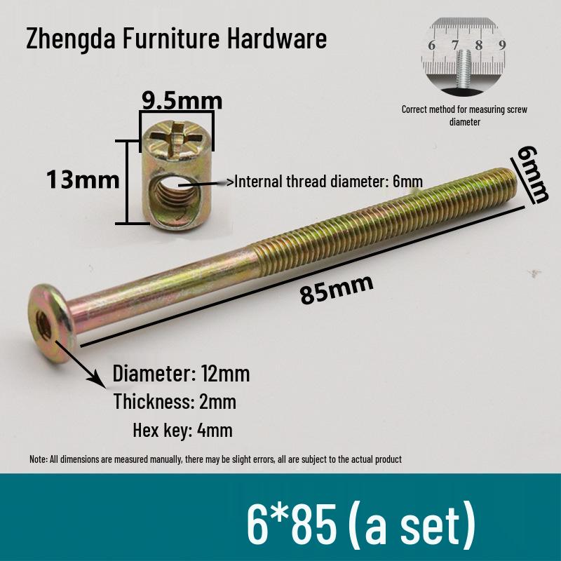M6 Furniture Hardware: Crib & Bookcase Screws with Cross Hole Nuts, Countersunk Head Screws, Hammer Head Nuts.