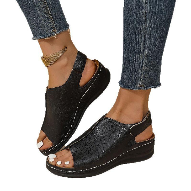 New new color after Velcro fish mouth sandals large size thick-soled wedge heel open-toed sandals women