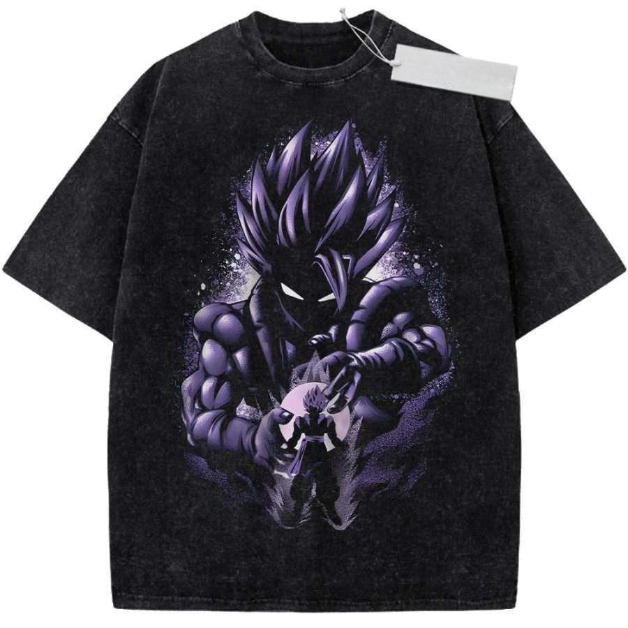 Unisex Washed Black Vintage Tshirt Dragon Ball Goku Highquality Fabric for Home Leisure Travel Shopping