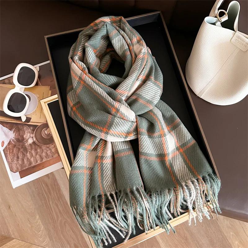 Fashion Autumn Winter Warm Scarf Hijab Cashmere Imitation Tassels Scarves British Thickening Wrap Accessories Unisex Neckerchief