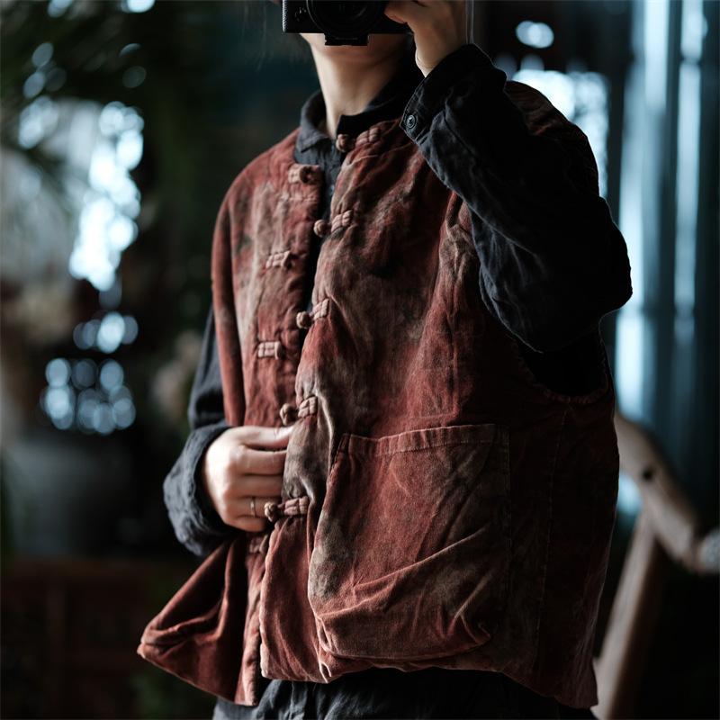 

Johnature Женские пальто с круглым вырезом без рукавов с цветочным принтом осенние на пуговицах с карманами женские китайские пальто One Size коричневый