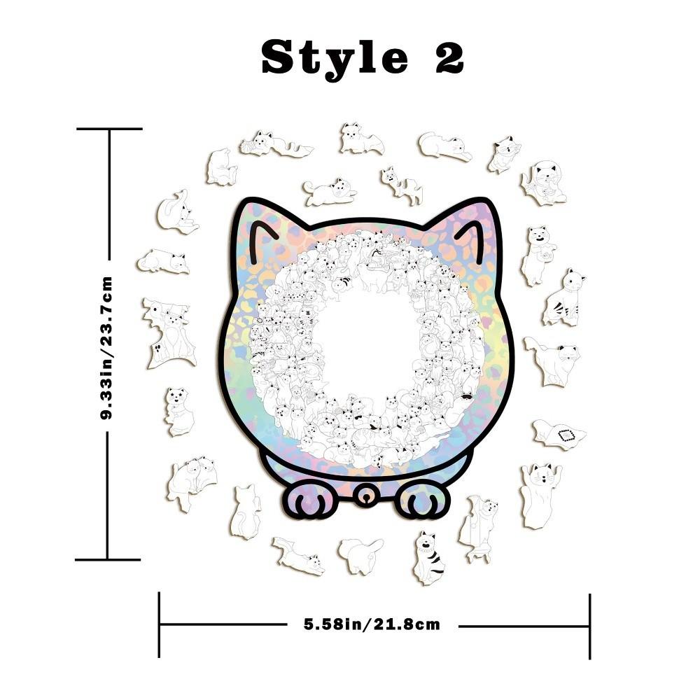 135-teiliges Katzen-Holz-Puzzle mit Katzen-Silhouette-Rahmen und ausgeschnittenen Katzen-Teilen