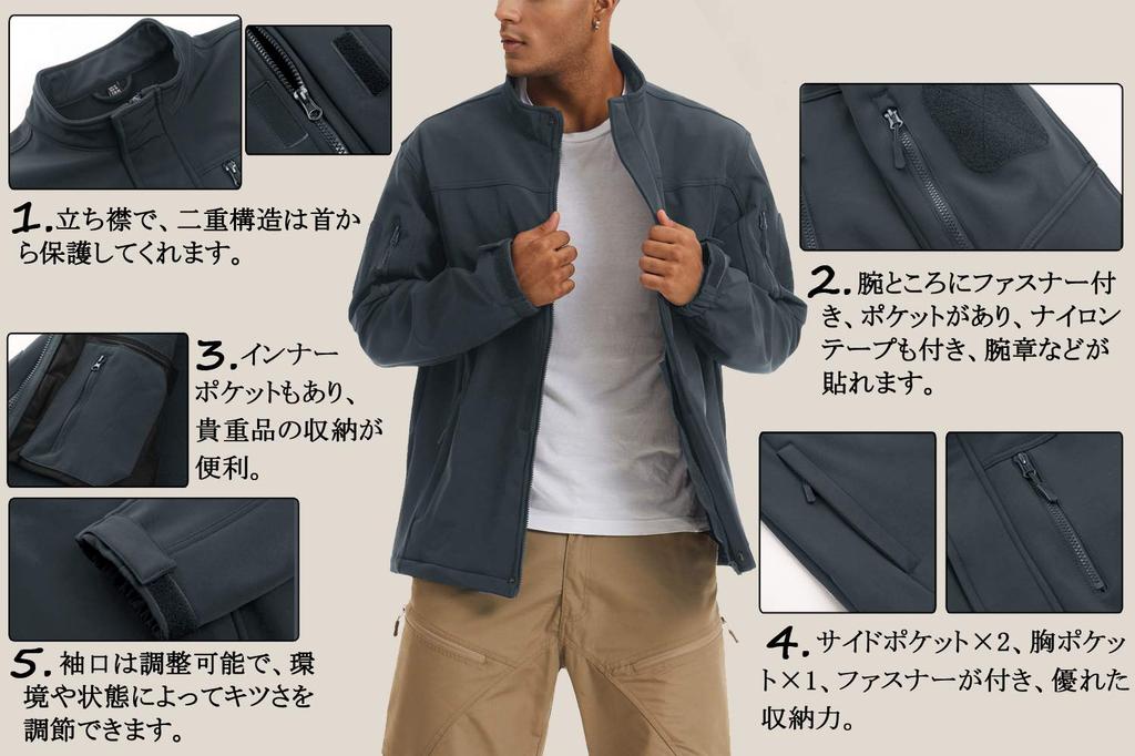 [TACVASEN] Men's Outdoor Jacket, Fleece Lining, Ski Jacket, Large Size, Jumper, Multifunctional, Everyday Wear, AutumnWinter, Dark Gray, L