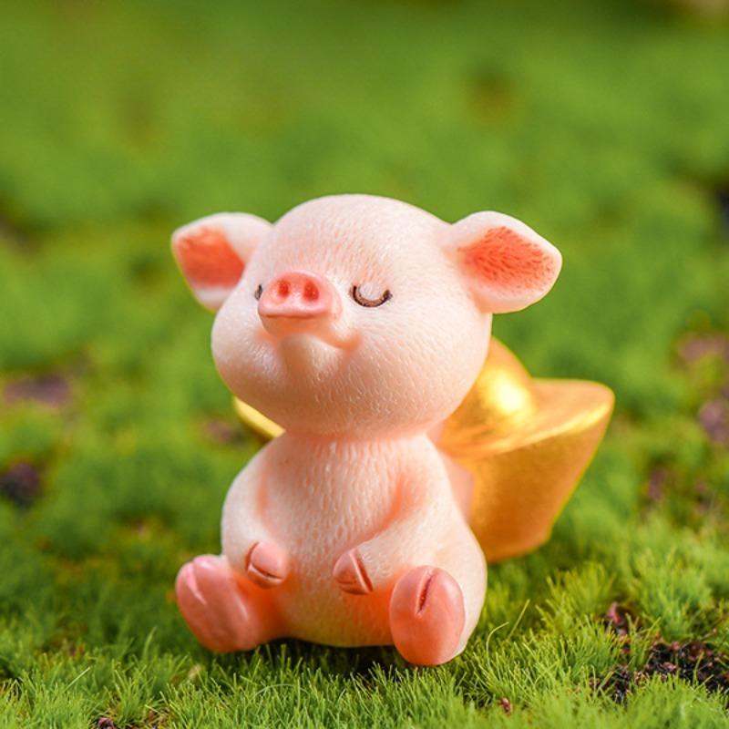 Mikro Schweinchen Familie Figur Harz Ornamente Miniaturmodell Mini Tierstatue Bonsai Dekoration Garten Heimdeko