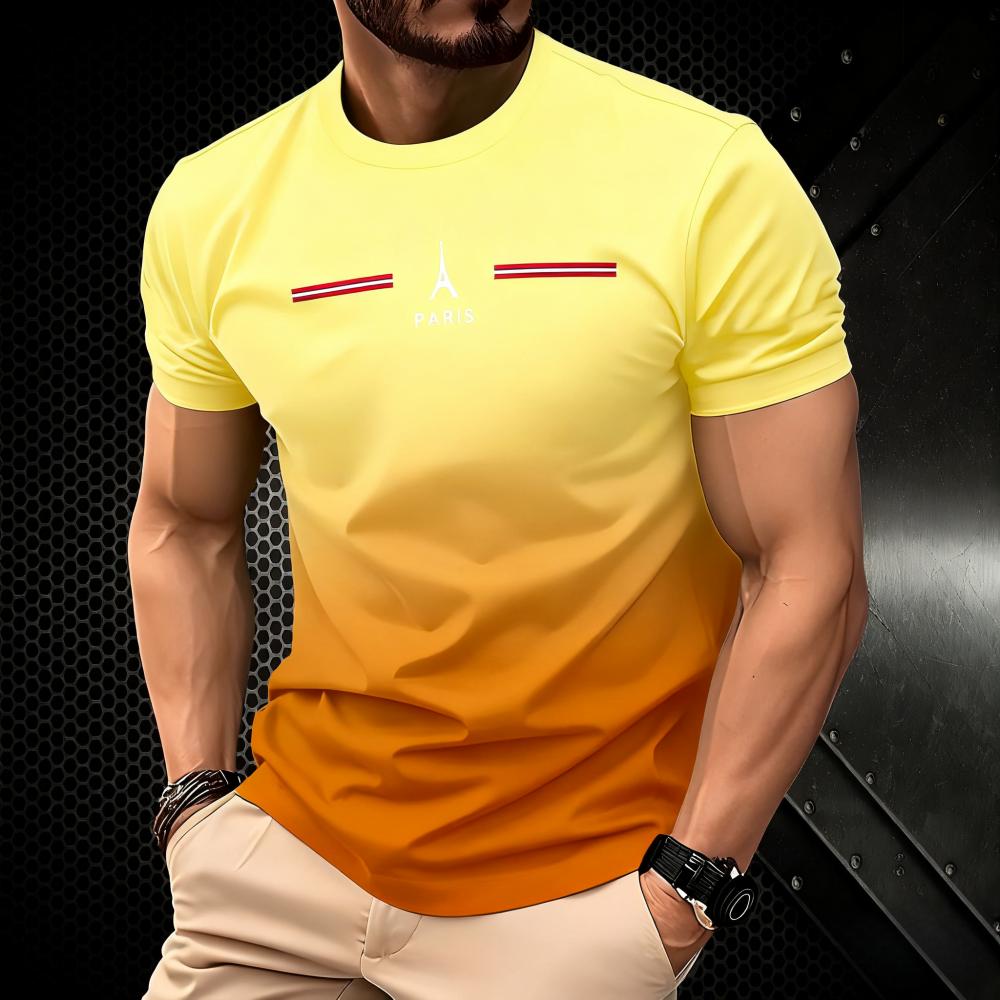 Summer men's 3D gradient minimalist Paris printed men's T-shirt