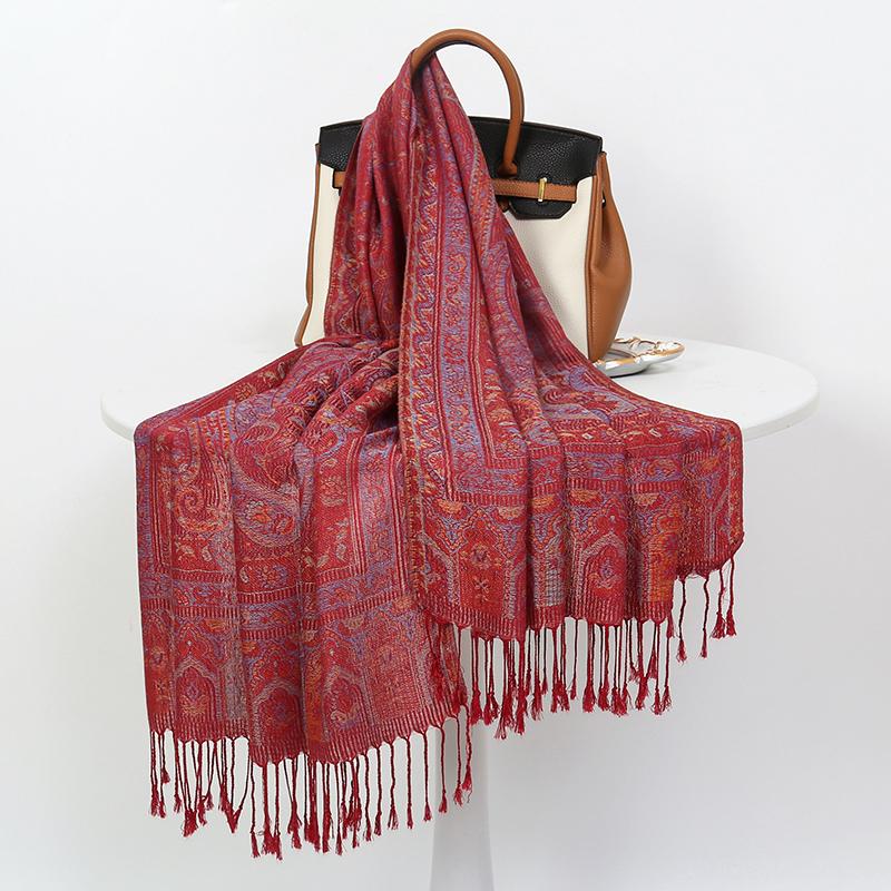 Fashion Ethnic Style Jacquard Scarf Outdoor Women Travel Paisley Tassel Shawl Neck Muslim Hijab Wrap Floral Luxury
