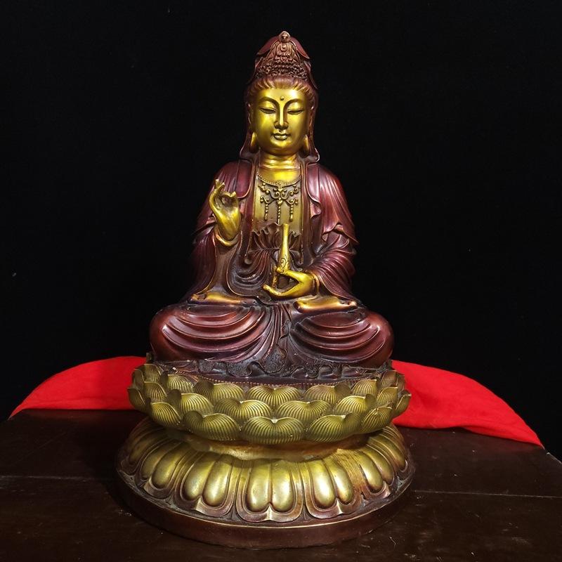 Style Full Color Painted Copper Home Decor Craft Ornament South Sea Lotus Guanyin Buddha Statue Decoration