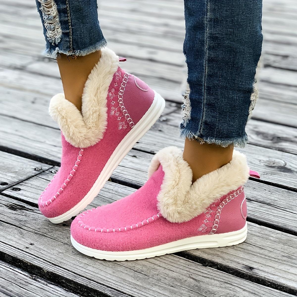 

Women s Comfortable Plush Lined Winter Boots - A Casual and Cvenient Style with Soft Soles, Round Toe Design, and Fashiable Ctrasting Decorati 43 рожевий червоний колір