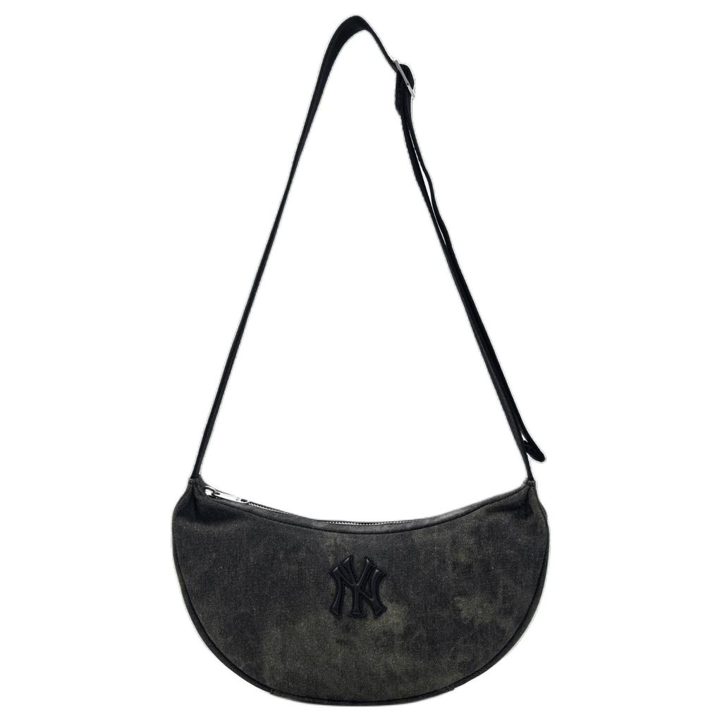 New MLB Denim Shoulder Bag Unisex Charcoal Gray/Hemp Sandy Brown 3ABQBV45N