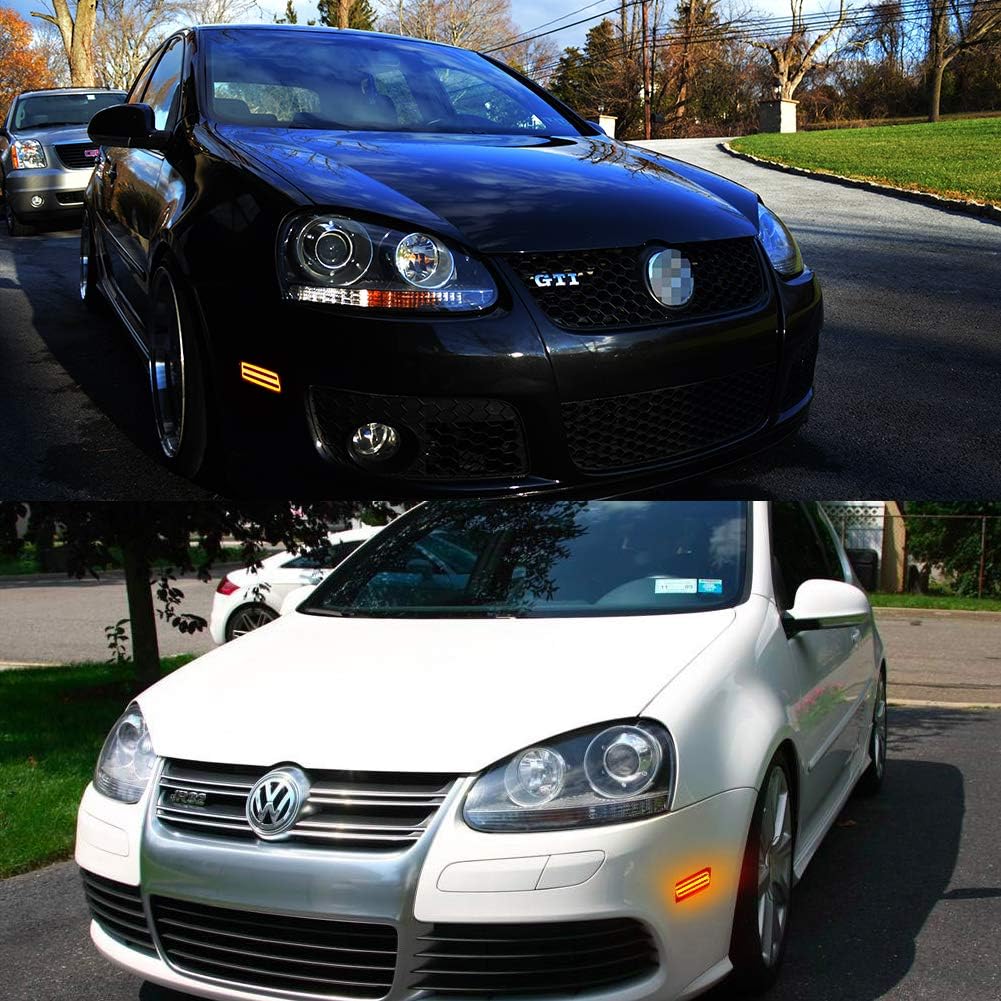 Smoked Lens Amber LED Front Side Marker Light Kit For Volkswagen 2006-2009 MK5 Golf/GTI Rabbit, 2005-2010 Jetta, 2008 R32