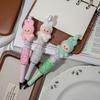1 Piece Flocking Labubu Kawaii Beaded String Pens Cute Cartoon Ballpoint Pen Student Stationery Office Supplies Gifts