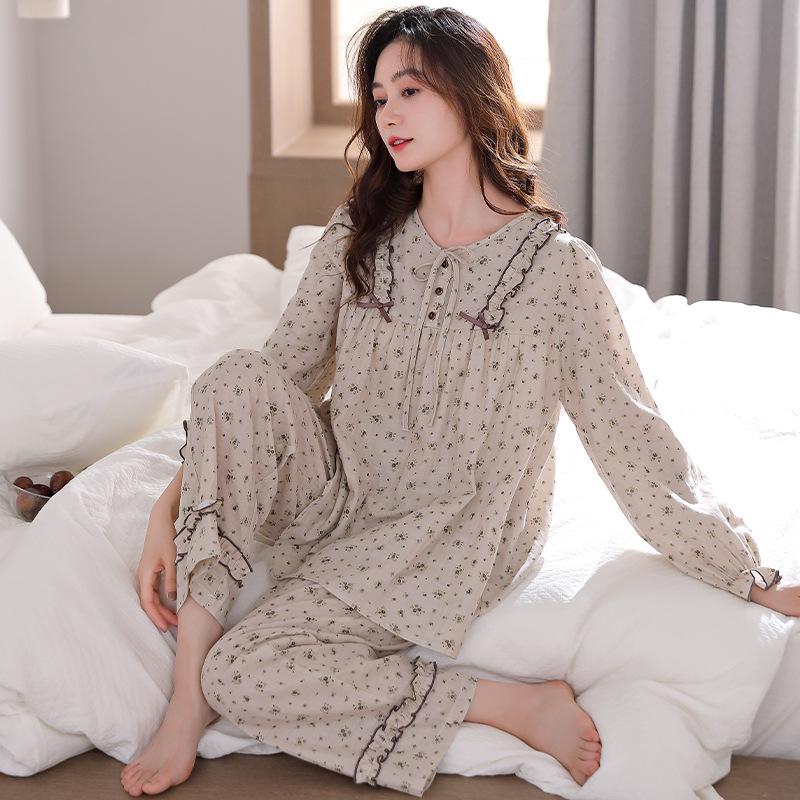 Pajamas Women'S Pure Cotton Long-Sleeved Women'S Autumn And Winter Cotton Thin Loungewear Set
