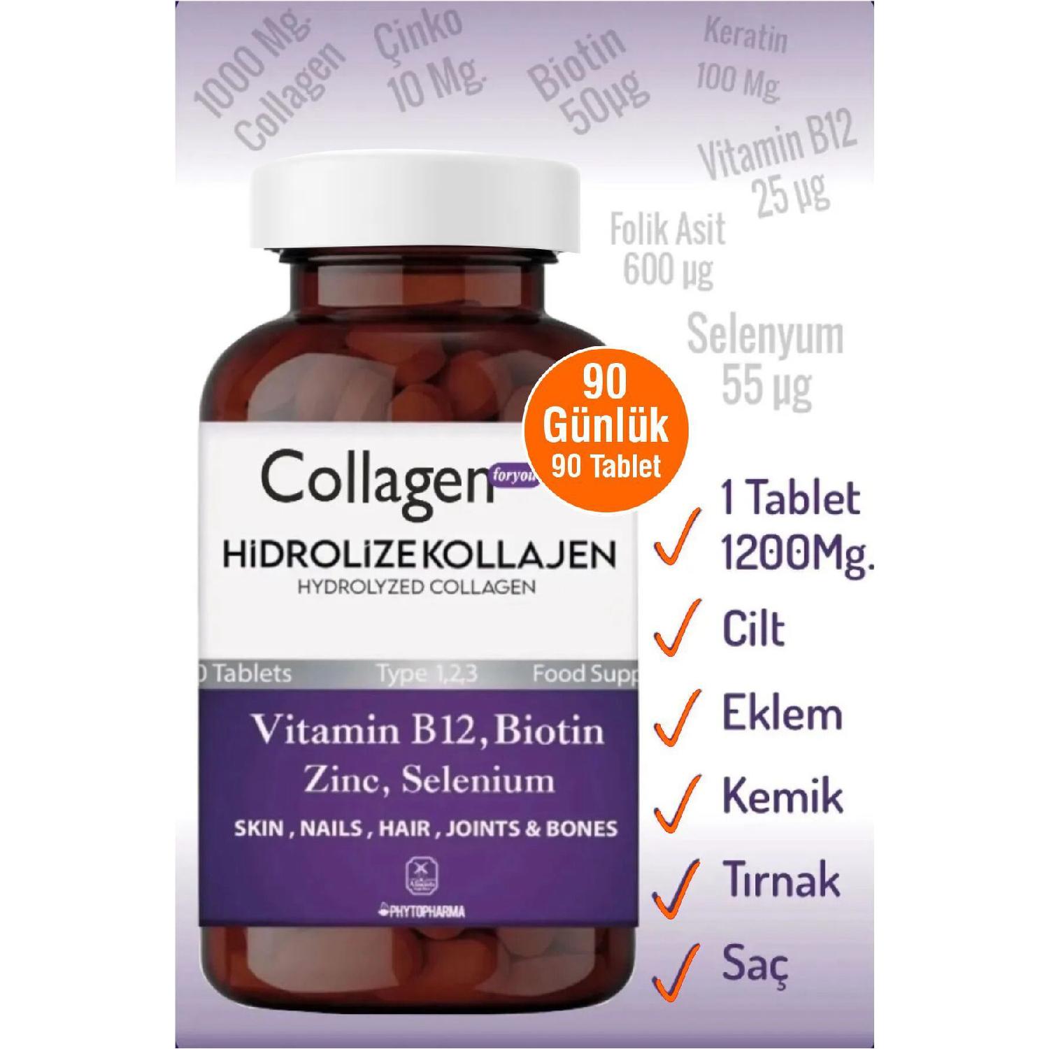 

Hydrolyized Collagen Type123 Biotin-keratin-cinko-f. Acid-salanium-b12-1200mg 90 Tablets Collagen