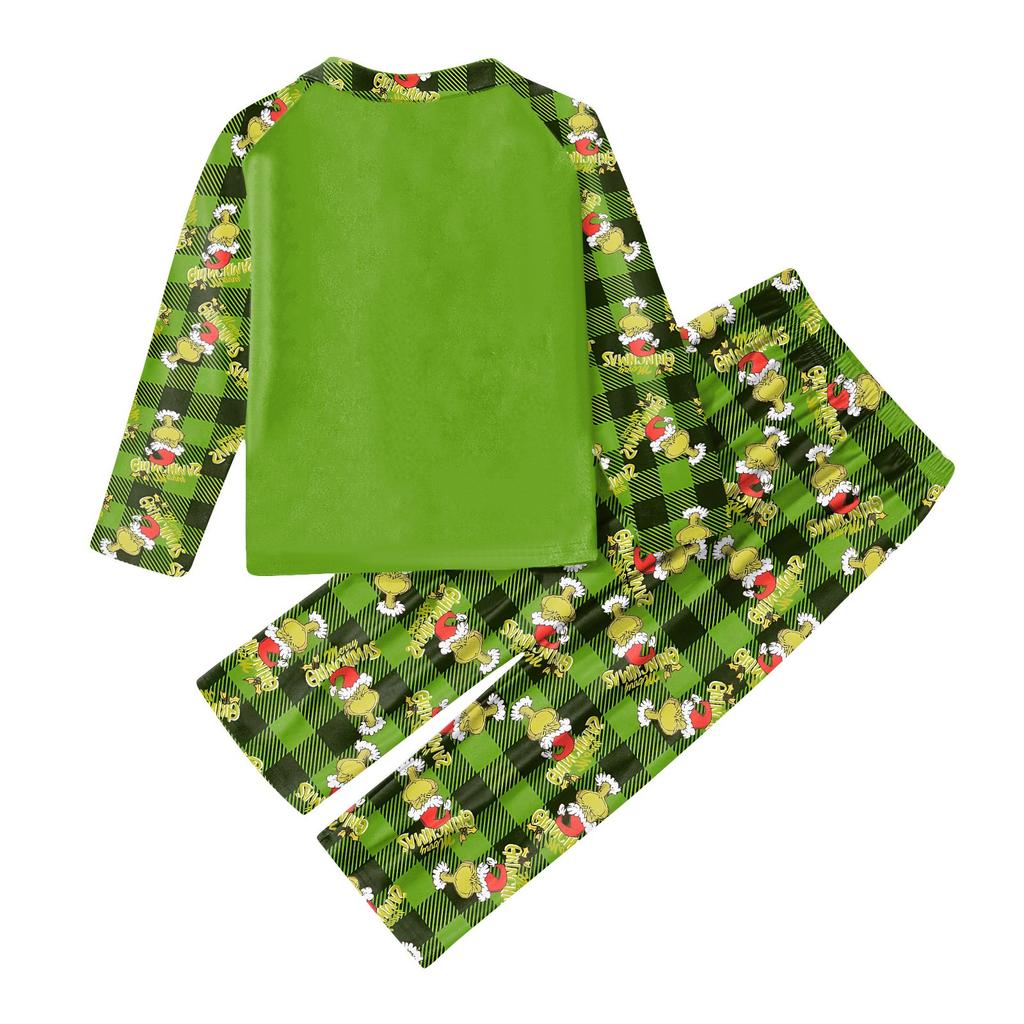 Family Matching Christmas Print Pajama Set Long Sleeve Neck Top and Pants for Kids and Adults