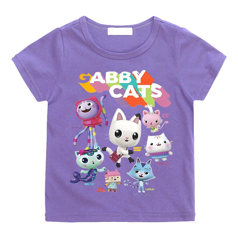 Christmas Gabby Dollhouse Cartoon Print Tshirt Girls Kawaii Kids Clothes Cute Cat T-Shirt Children Clothing Summer Short Sleeve
