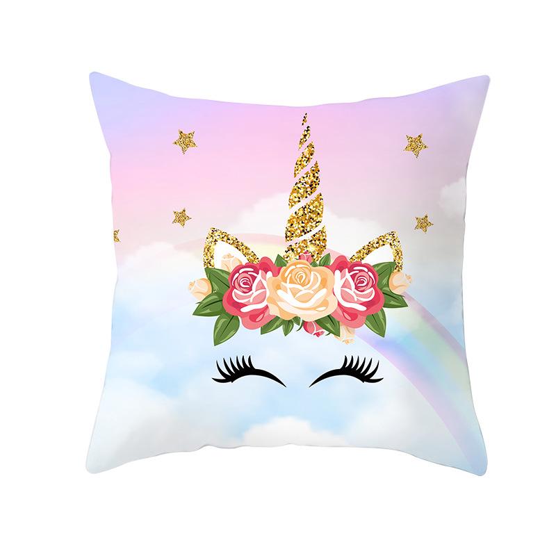 Time Cartoon Home Decor Pillow Purple Unicorn Pillowcase Rainbow Sunrise Sofa Cushion Cover