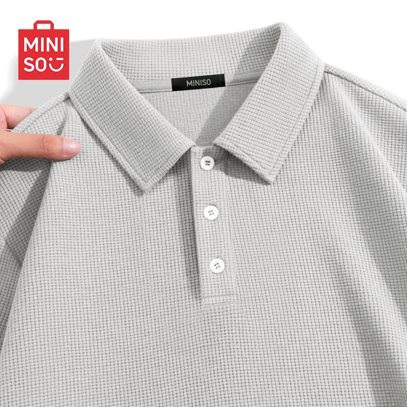 MINISO Men s Waffle Knit Short-Sleeve Polo Shirt M