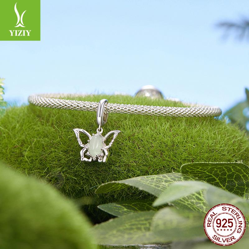 925 Sterling Silver Butterfly Pendant Natural Jade Animal Beads Diy Bracelet Beaded Accessories