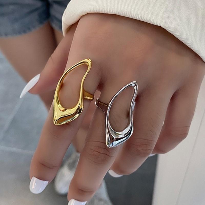 Hollow Teardrop Statement Ring for Women Girls Gold Plated Fashion Geometric Simple Adjustable Open Rings Party Holiday Jewelry
