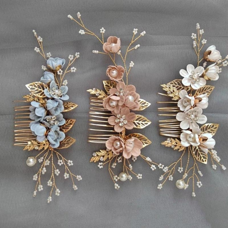 Handmade Floral Hairpiece with Crystal Wedding Hair Comb for Bride or Bridesmaid Ethnic Style Headwear Accessories