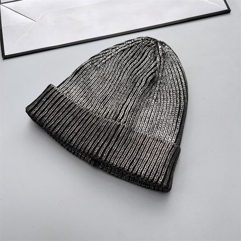 2025 Autumn Winter Metal Colour Coating Holographic Knitted Hat Men Women Harajuku Hip Hop Warm Skull Cap Beanie