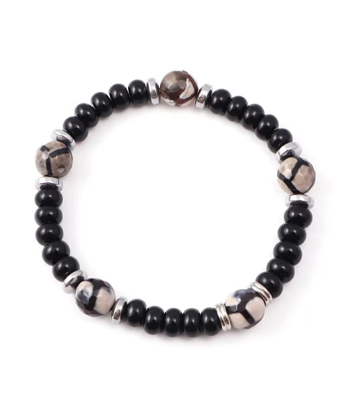 Black Beige Mix Bead Bracelet (PLT-BR-053_BK)