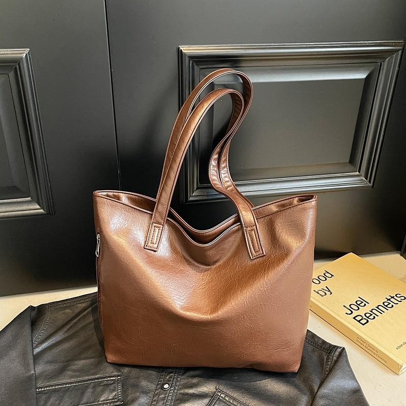 Casual Shoulder Bag Female Original Work Class Commuting Soft Leather Bag Large Capacity Simple Tote Big Bag