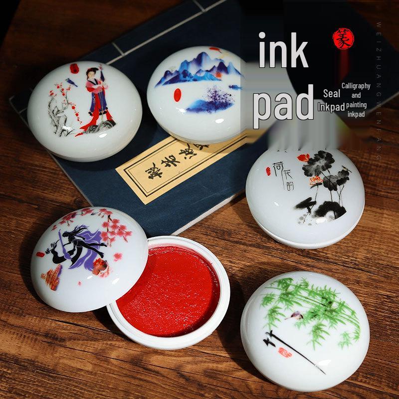 Vermilion Calligraphy Ink Pad - Seal Carving & Chinese Painting, 90g Ceramic Box