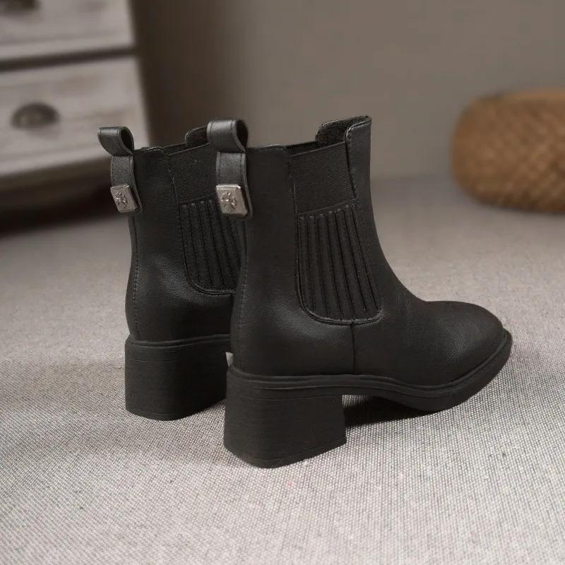 Fashion British Platform Pu Leather Ankle Boots for Women Spring Autumn Retro Soft-soled Casual Designer Women's Elastic Boots Shoes