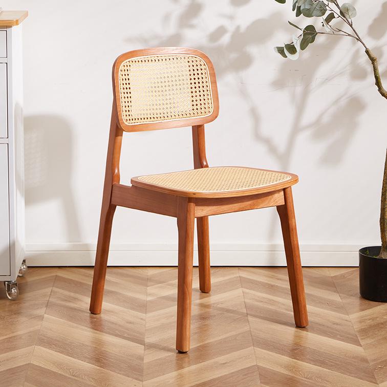 Solid Wood Nordic Dining Chair with Rattan Woven Backrest