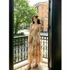 French oil painting print halter neck dress women's first love long dress gentle and beautiful beach dress..