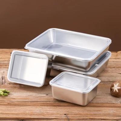 Stainless Steel Square Plate with Lid Rectangular Food Storage Pan Large Multifunction Kitchen Storage Plate