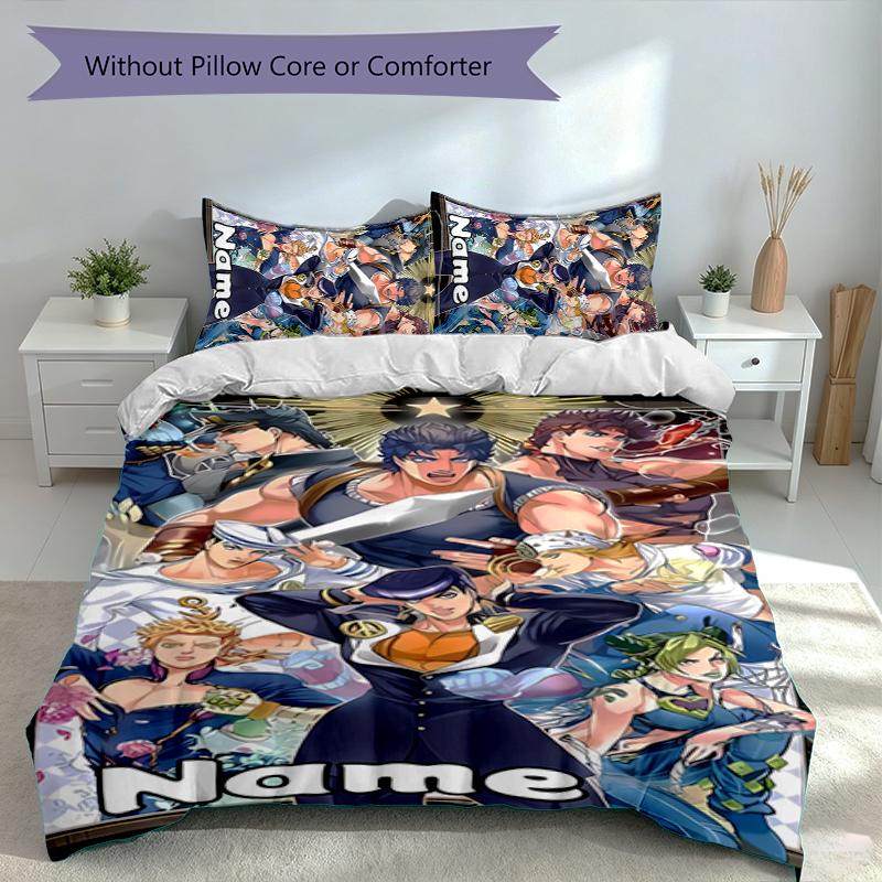 3pcs Custom Name JoJo's Bizarre Adventure Set,Includes 1 Duvet Cover and 2 Pillowcases,All-season Bedroom Decor