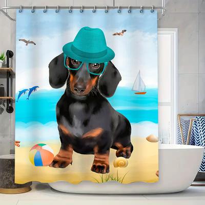 Each Bum Buddy: Cartoon Dachshund Ocean Theme Shower Curtain For Playful Summer Dcor