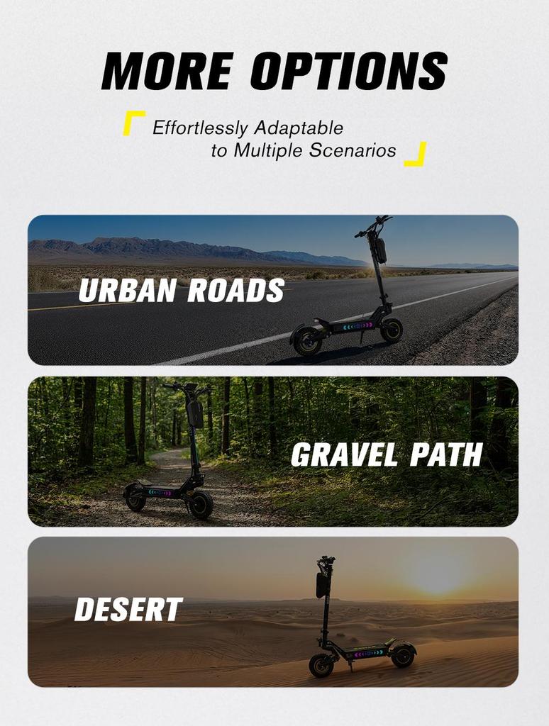 Electric Scooter OOTD T10 Pro 11" 1300Wx2 Motor LCD Display 52V 23.4AH Full Suspension Electric Scooter For Adult Max Load 150Kg