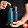 Hi Japanese Ceramic Salt Jar with Bamboo Lid Soy Simple Sauce Bottle Creative Leak-Proof Oil Vinegar Bottle Kitchen Tableware