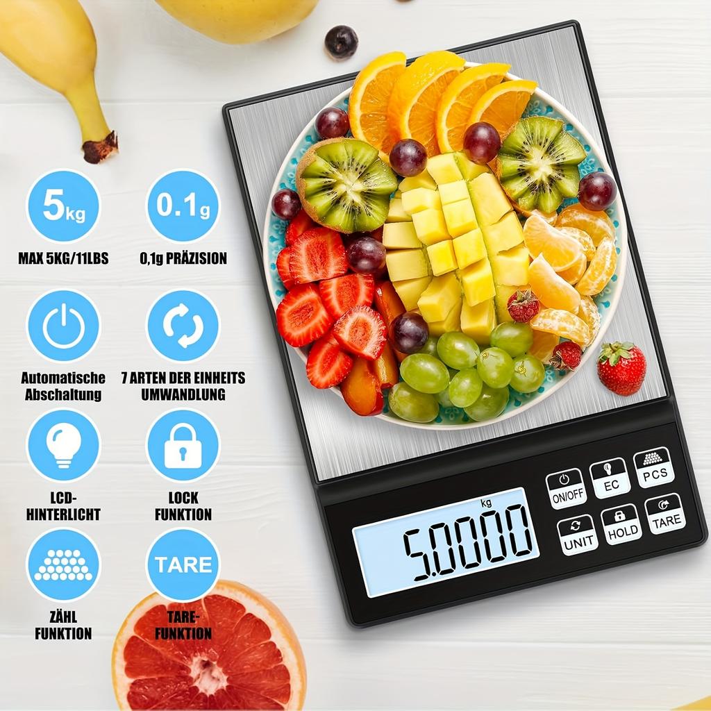 11.02 Pfund/0.1 G Digitale Küchenwaage aus Edelstahl Genaues Wiegen zum Backen, Kochen und für den täglichen Gebrauch, Lebensmittelsicherheitswaage