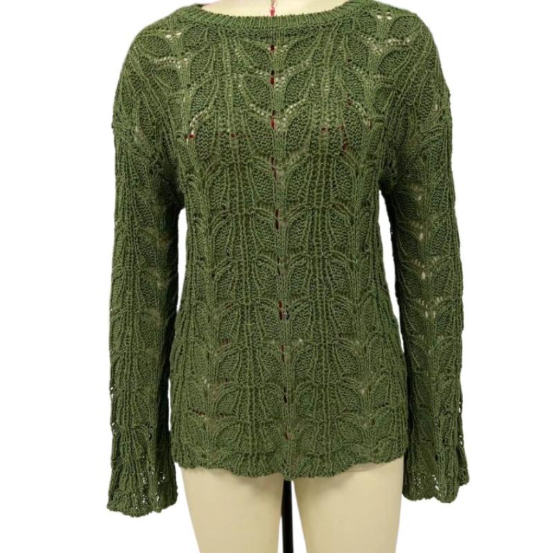 IHUASU Damen Herbst und Winter Strickpullover Einfarbig Häkeln Aushöhlen Pullover O-Ausschnitt Lockerer Pullover