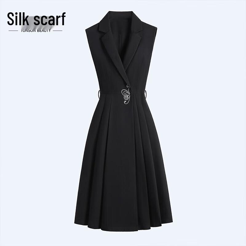 

Women s Sleeveless Embroidered Blazer Collar Midi Dress M