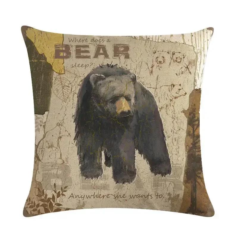 45x45cm Animal Polyester Cushion Cover Bear Pillowcase Wolf Owl Fox Moose Deer Elk Vintage Throw Pillow Cover