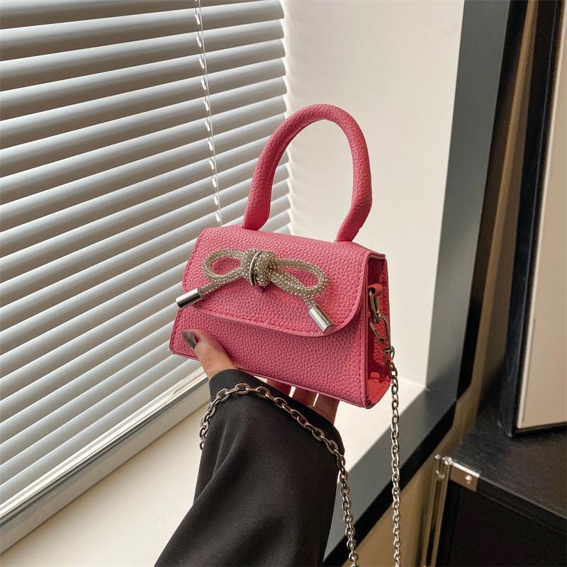 Stylish Mini Square Handbag For Women In Black And Rose Pink With Chain Shoulder Strap